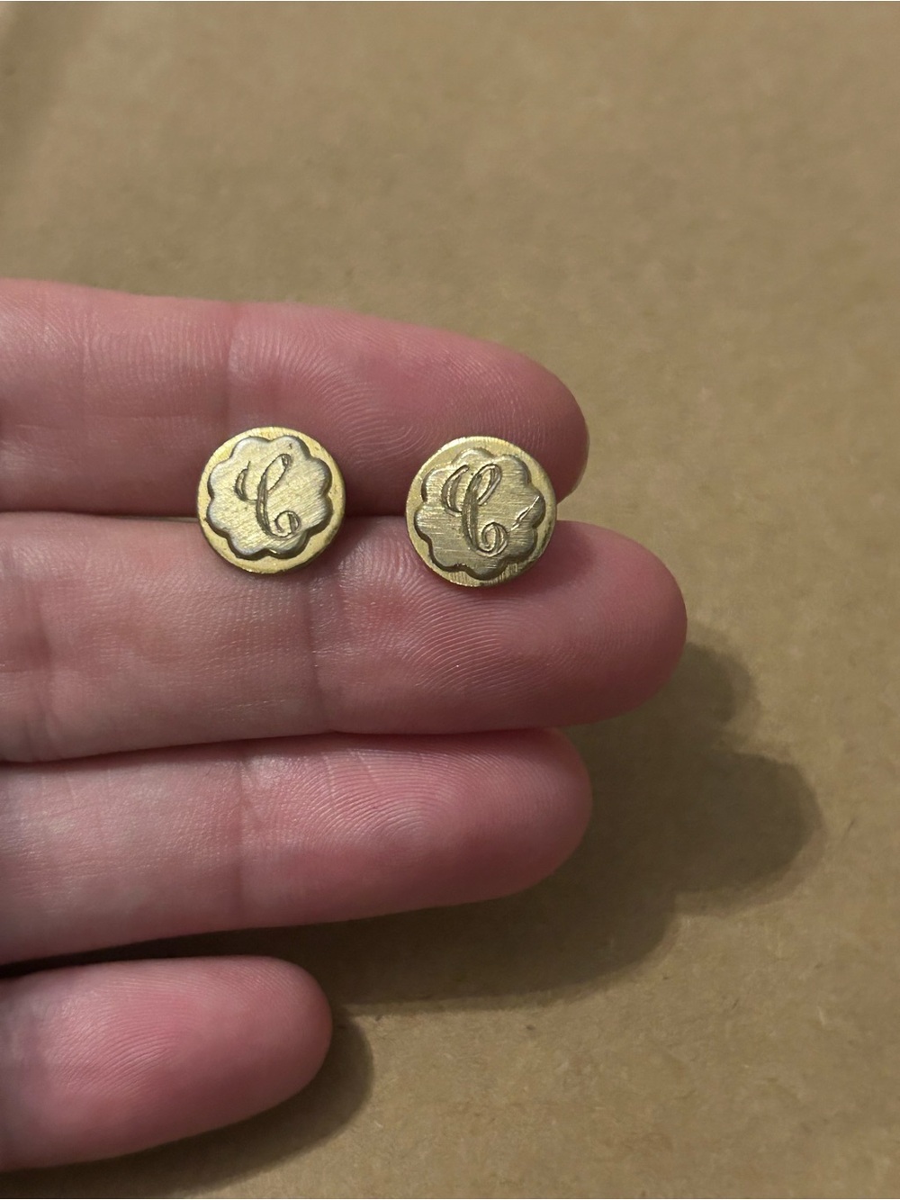 Vintage Gold-Tone Monogram 'C' Stud Earrings
